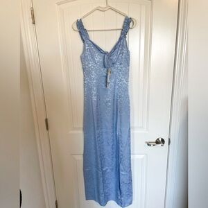 Show me your Mumu Audra Light Blue Satin Dress romantic regencycore Size XS NWT